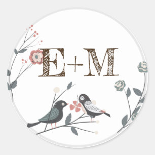 Rustic Woodland Birds Monogrammed Favour Stickers