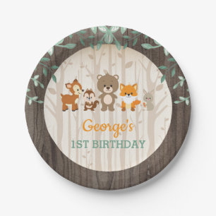 Rustic Woodland Birthday Forest Animal Baby Shower Paper Plate