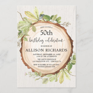 Rustic woodland birthday party, adult any age invitation