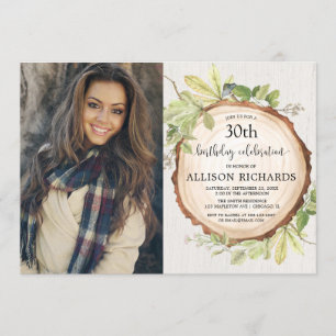 Rustic woodland birthday party adult any age photo invitation