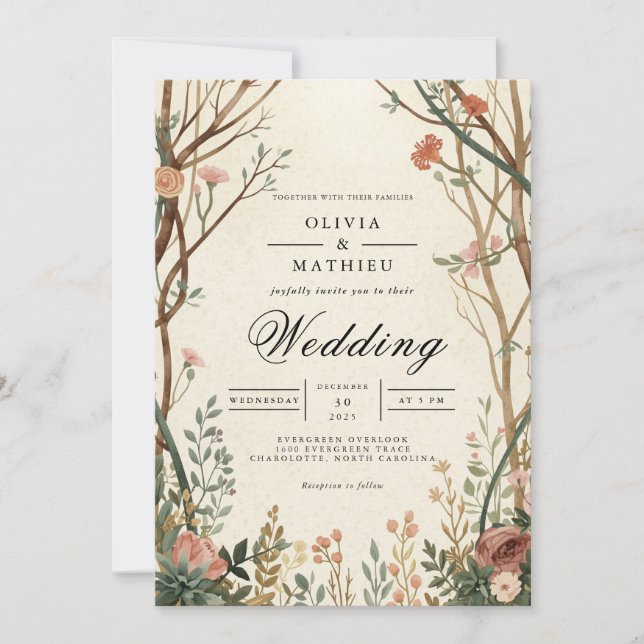 Rustic Woodland Bloom Archway Wedding Invitation (Front)