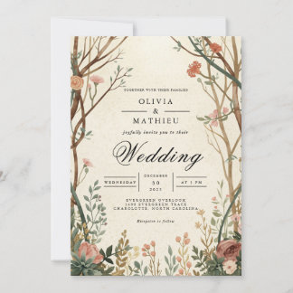 Rustic Woodland Bloom Archway Wedding Invitation