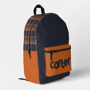 Rustic woodland Blue & orange plaid Printed Backpack