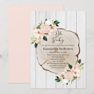 Rustic Woodland Blush Floral Baby Shower Invitation