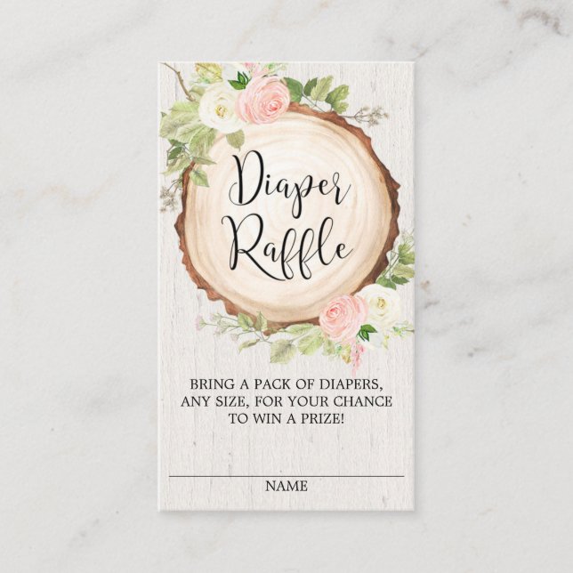 Rustic woodland blush pink floral diaper raffle enclosure card (Front)
