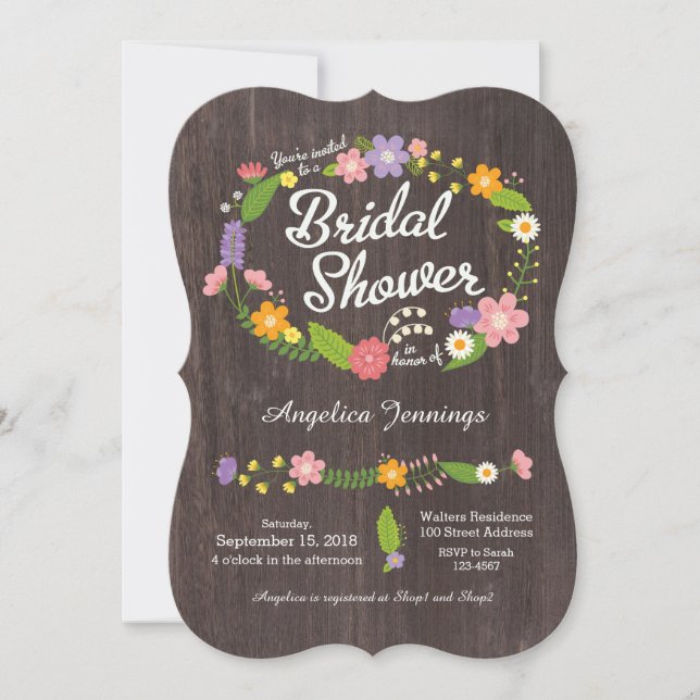 Rustic Woodland Bohemian Floral Wreath Wedding Invitation (Front)