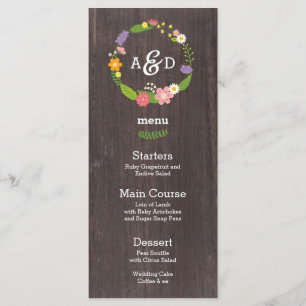 Rustic Woodland Bohemian Floral Wreath Wedding Menu