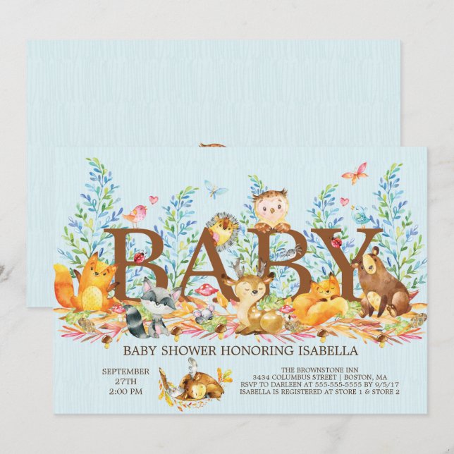 Rustic Woodland Boys Baby Shower Invitation (Front/Back)