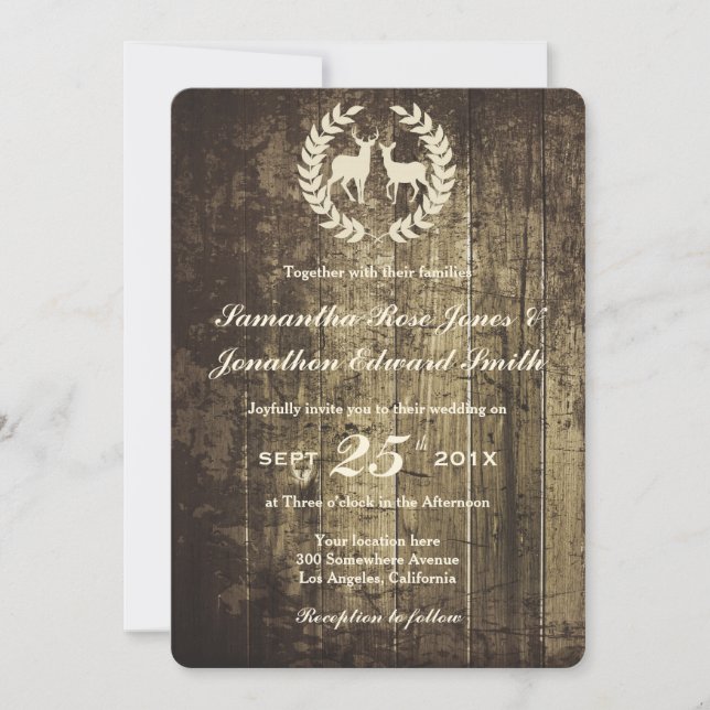 Rustic Woodland Buck and Deer Wedding Invitation (Front)