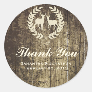 Rustic Woodland Buck and Deer Wedding Thank You Classic Round Sticker