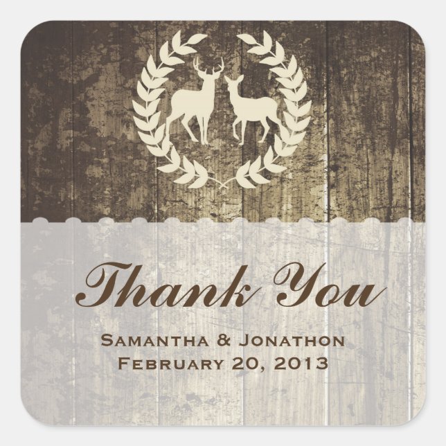 Rustic Woodland Buck and Deer Wedding Thank You Square Sticker (Front)