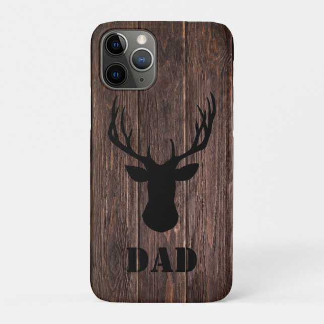 Rustic Woodland Buck Wood Pattern Dad Case-Mate iPhone Case (Back)