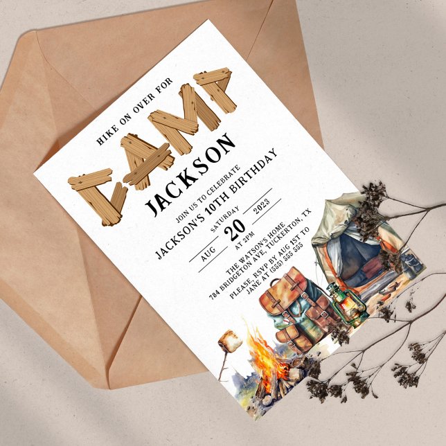 Rustic Woodland Camping Personalised Birthday Invitation (Creator Uploaded)