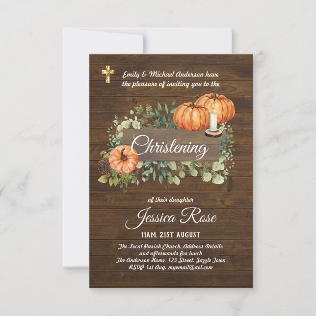 Rustic Woodland Christening Invite Baptism  (Front)