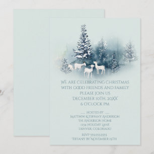 Rustic Woodland Christmas Evergreen Goats Invitation