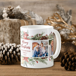 Rustic Woodland Christmas Family 4 Photo Coffee Mug