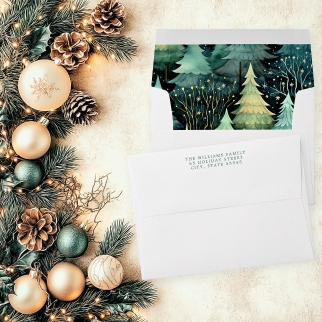 Rustic Woodland Christmas Lined Return Address Envelope (Rustic Woodland Christmas Lined Return Address Envelope)