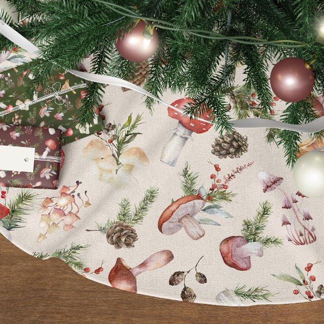 Rustic Woodland Christmas Mushrooms Brushed Polyester Tree Skirt (Creator Uploaded)