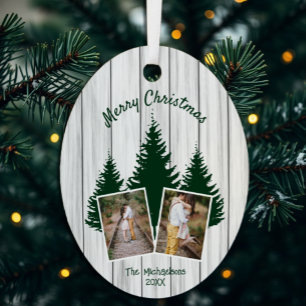 Rustic Woodland Christmas Photo Metal Tree Decoration