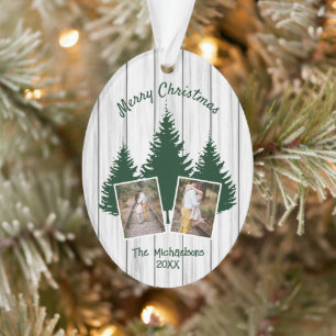 Rustic Woodland Christmas Photo Ornament