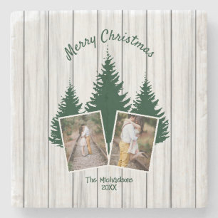 Rustic Woodland Christmas Photo Stone Coaster