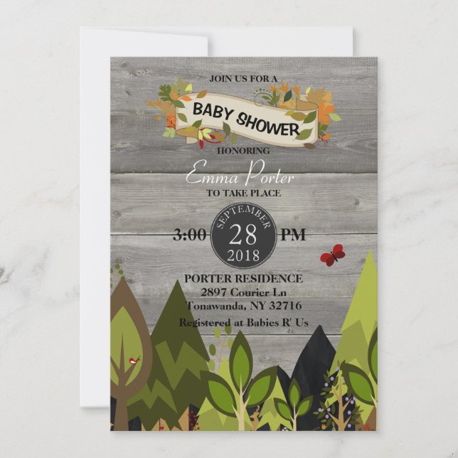 Rustic Woodland Creature Baby Shower Invitation (Front)