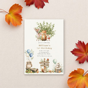 Rustic Woodland cute Baby animals First Birthday   Invitation