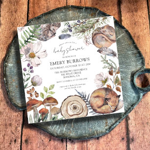 Rustic Woodland Cute Forest Animals Baby Shower Invitation