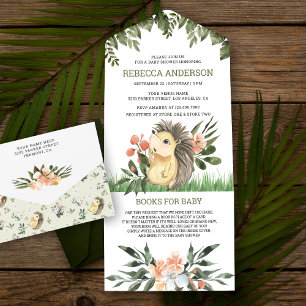 Rustic Woodland Cute Hedgehog Baby Shower All In One Invitation