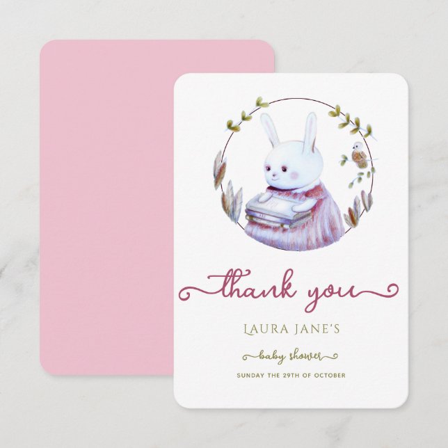 Rustic Woodland Cute Rabbit Baby Shower Thank You (Front/Back)