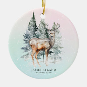 Rustic Woodland Deer Baby Photo Keepsake Ceramic Tree Decoration