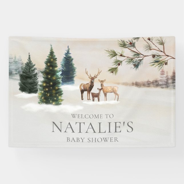 Rustic Woodland Deer Baby Shower Banner (Horizontal)