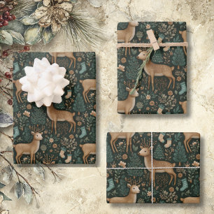 Rustic Woodland Deer & Christmas Pine Tree  Wrapping Paper Sheet