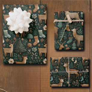 Rustic Woodland Deer & Christmas Pine Tree  Wrapping Paper Sheet