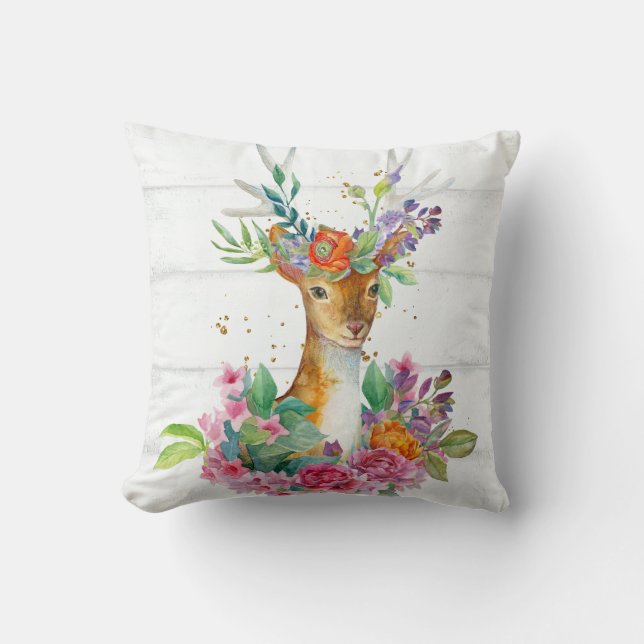 Rustic Woodland Deer Cushion (Front)