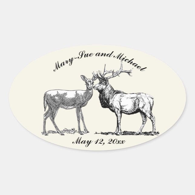 Rustic Woodland Deer Design Oval Sticker (Front)