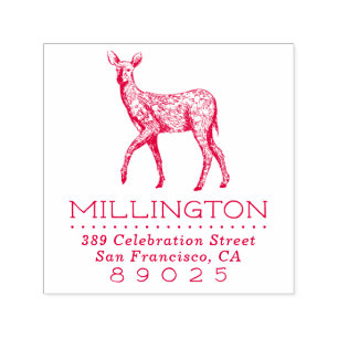 Rustic Woodland Deer Family Name Return Address Self-inking Stamp