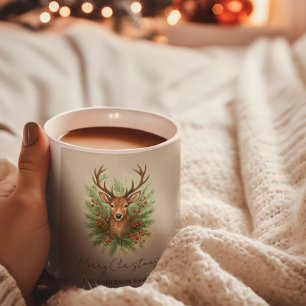 Rustic Woodland Deer Head with Winter Foliage - Coffee Mug