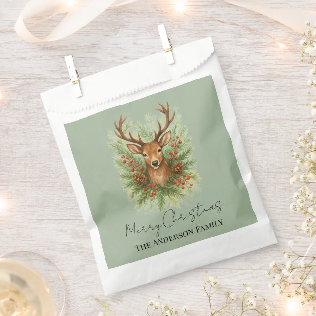 Rustic Woodland Deer Head with Winter Foliage -  Favour Bags (Clipped)