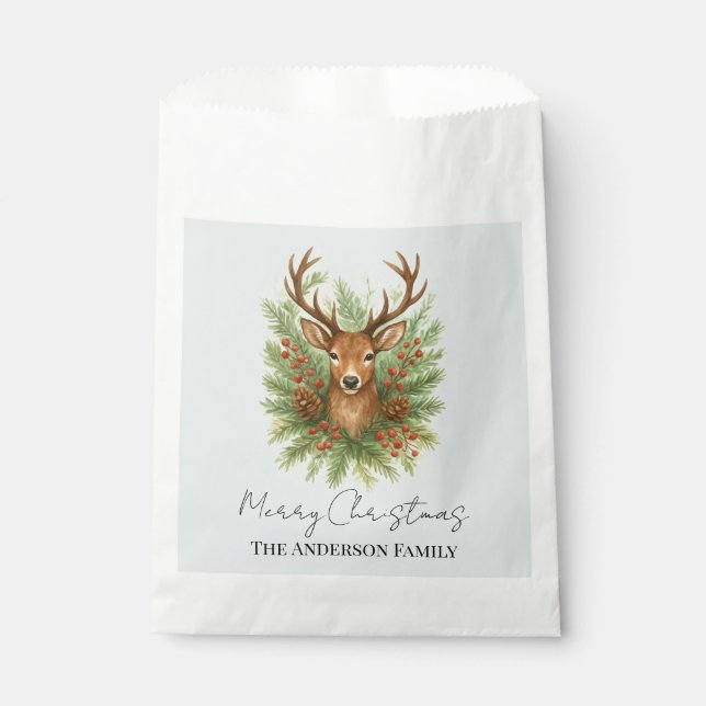 Rustic Woodland Deer Head with Winter Foliage -  Favour Bags (Front)