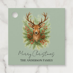 Rustic Woodland Deer Head with Winter Foliage - Favour Tags
