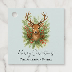 Rustic Woodland Deer Head with Winter Foliage - Favour Tags