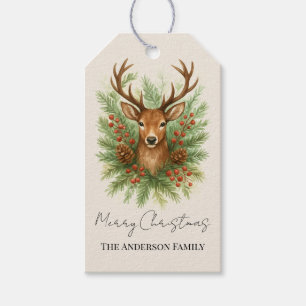 Rustic Woodland Deer Head with Winter Foliage - Gift Tags