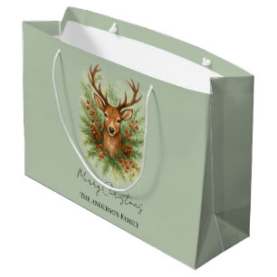 Rustic Woodland Deer Head with Winter Foliage - Large Gift Bag