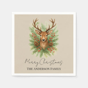 Rustic Woodland Deer Head with Winter Foliage - Napkin