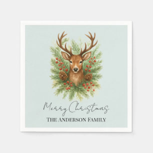 Rustic Woodland Deer Head with Winter Foliage - Napkin