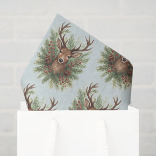 Rustic Woodland Deer Head with Winter Foliage - Tissue Paper