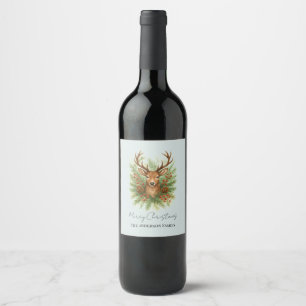 Rustic Woodland Deer Head with Winter Foliage - Wine Label