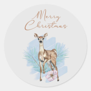 Rustic Woodland Deer Merry Christmas Sticker