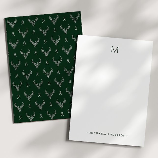 Rustic Woodland Deer Monogram & Name Stationery Card (Creator Uploaded)